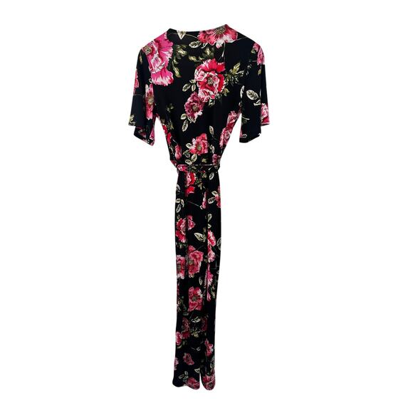 EXPRESS Black Floral Stretch Jersey V-Neck Tie Waist Jumpsuit // XS - Picture 9 of 9